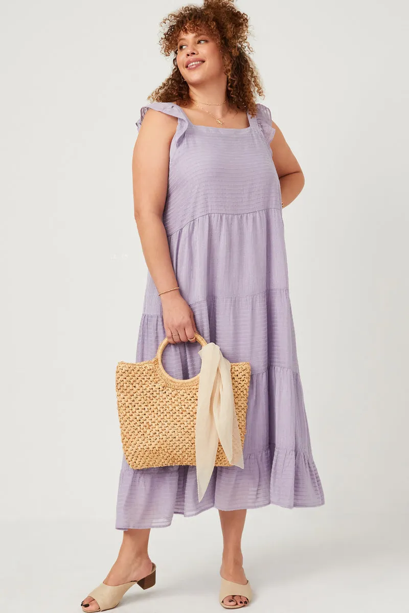 Womens Textured Stripe Ruffle Sleeve Button Detail Tiered Dress sold by Hayden product image thumbnail 2