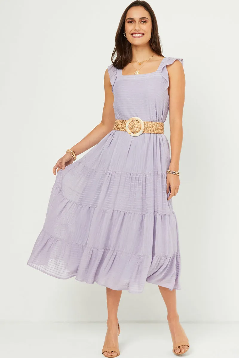 Womens Textured Stripe Ruffle Sleeve Button Detail Tiered Dress sold by Hayden product image thumbnail 3