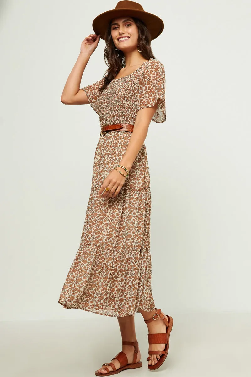 Womens Square Neck Smocked Puff Sleeve Midi Dress sold by Hayden product image thumbnail 5