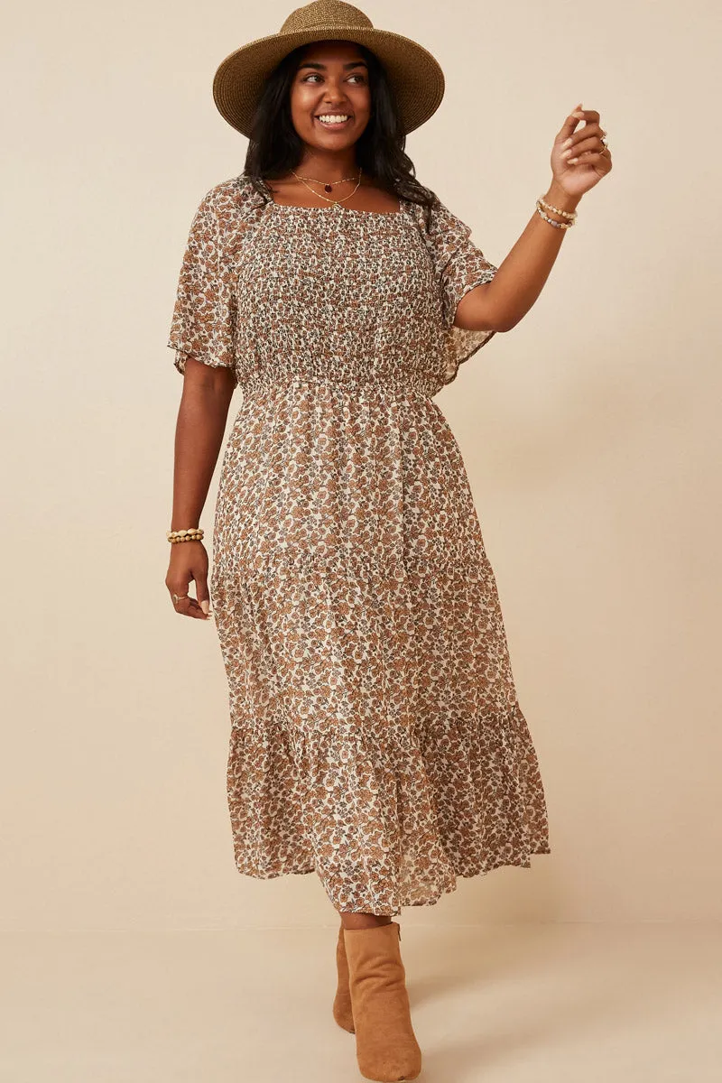 Womens Square Neck Smocked Puff Sleeve Midi Dress sold by Hayden product image thumbnail 2