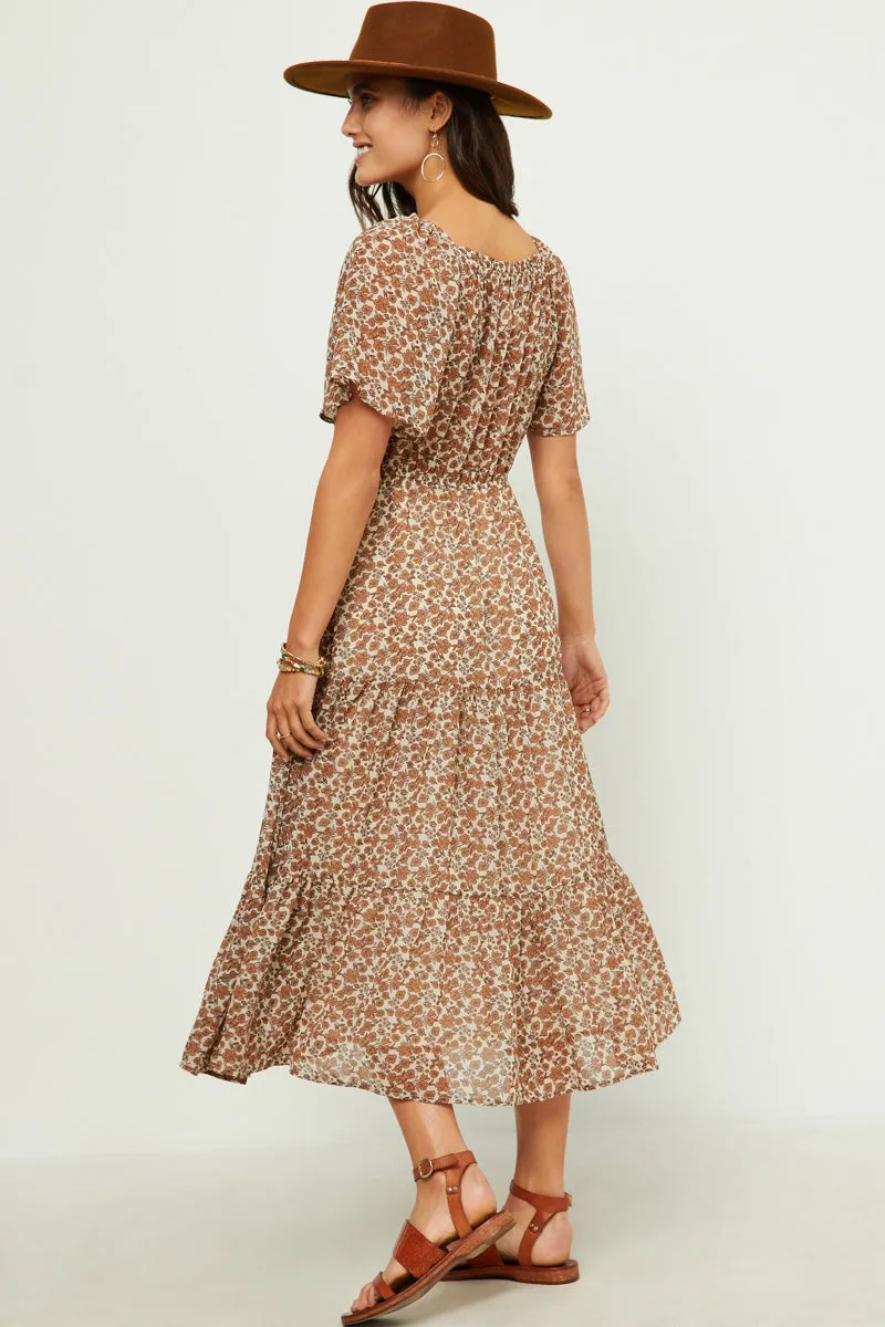 Womens Square Neck Smocked Puff Sleeve Midi Dress sold by Hayden product image thumbnail 4