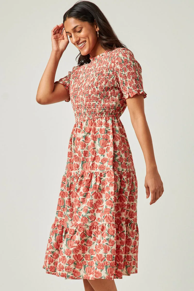 Womens Floral Printed Smocked Top Tiered Dress sold by Hayden product image thumbnail 4