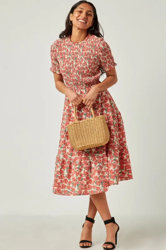 Womens Floral Printed Smocked Top Tiered Dress sold by Hayden