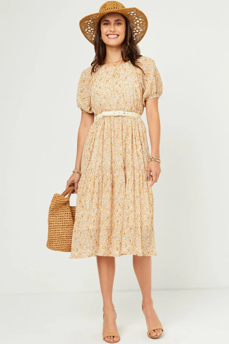 Womens Ditsy Floral Crinkled Puff Sleeve Tiered Dress sold by Hayden