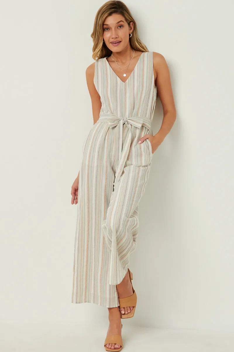Womens Multi Stripe V Neck Sleeveless Belted Jumpsuit sold by Hayden product image thumbnail 4