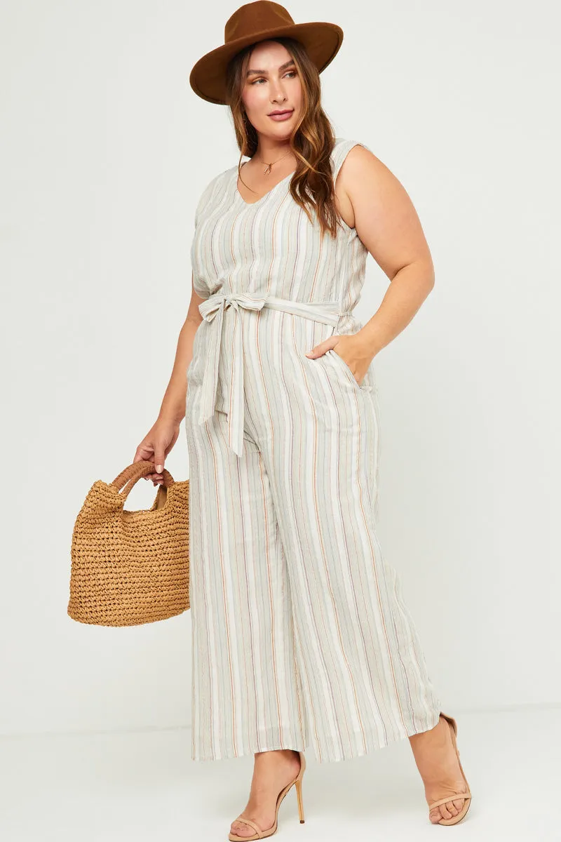 Womens Multi Stripe V Neck Sleeveless Belted Jumpsuit sold by Hayden product image thumbnail 2