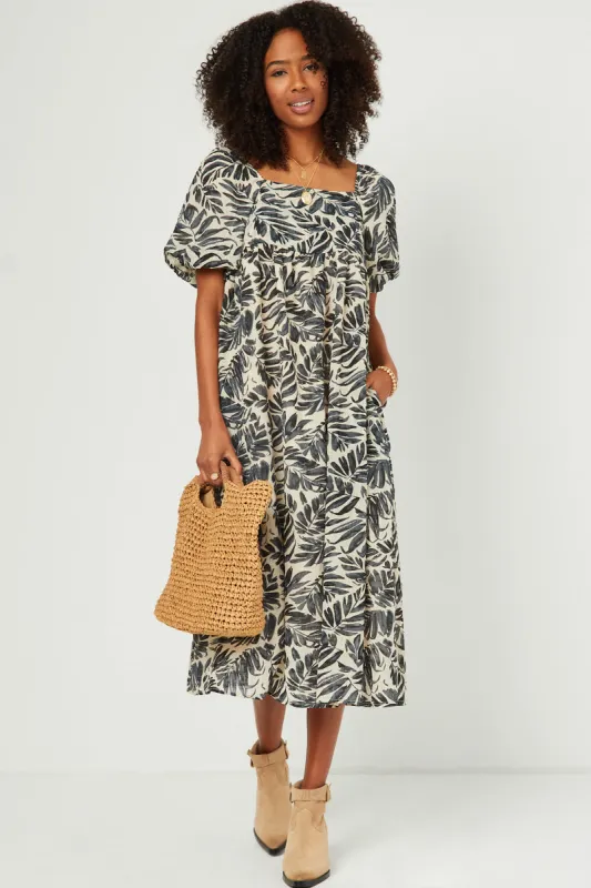 Womens Puff Sleeve Botanical Print Square Neck Maxi Dress made by Hayden
