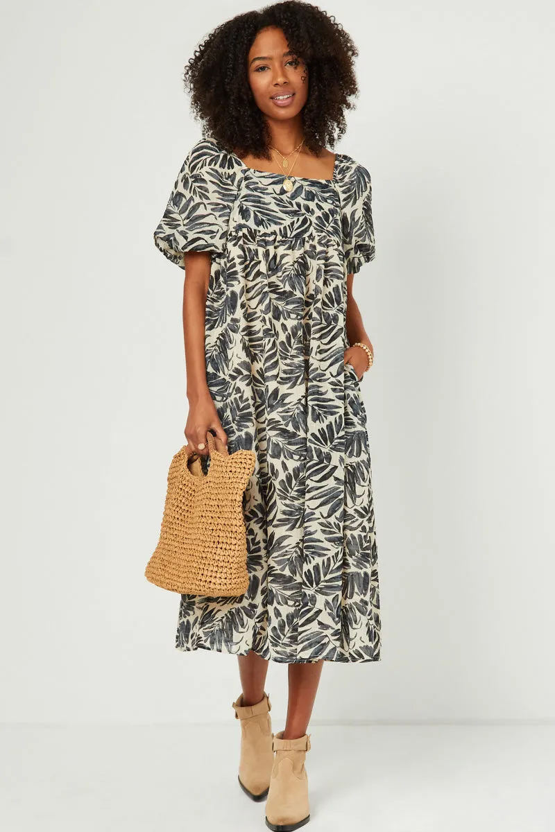 Womens Puff Sleeve Botanical Print Square Neck Maxi Dress sold by Hayden