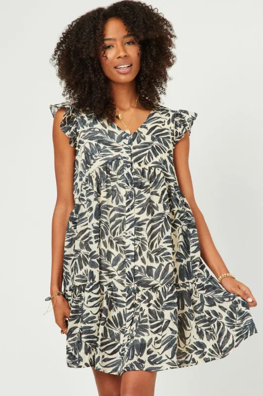 Womens Botanical Print Ruffle Sleeveless Button Detail Dress sold by Hayden