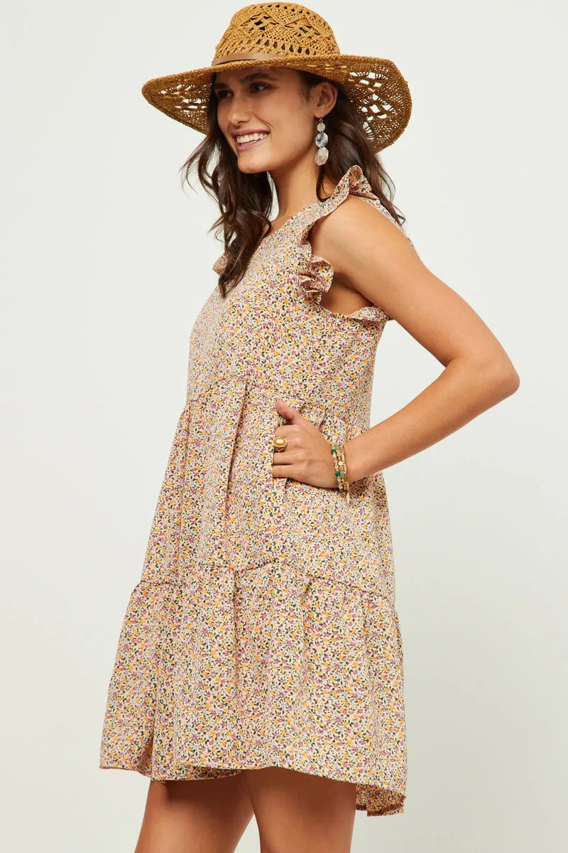 Womens Ditsy Floral Print Ruffle Detail Tiered Sleeveless Dress sold by Hayden product image thumbnail 3