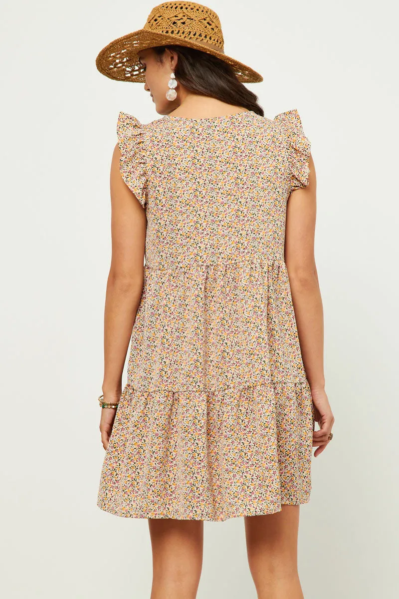 Womens Ditsy Floral Print Ruffle Detail Tiered Sleeveless Dress sold by Hayden product image thumbnail 4