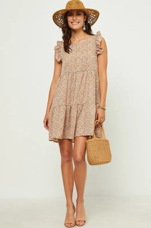 Womens Ditsy Floral Print Ruffle Detail Tiered Sleeveless Dress sold by Hayden