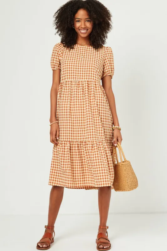 Womens Puff Sleeve Gingham Tiered Dress sold by Hayden