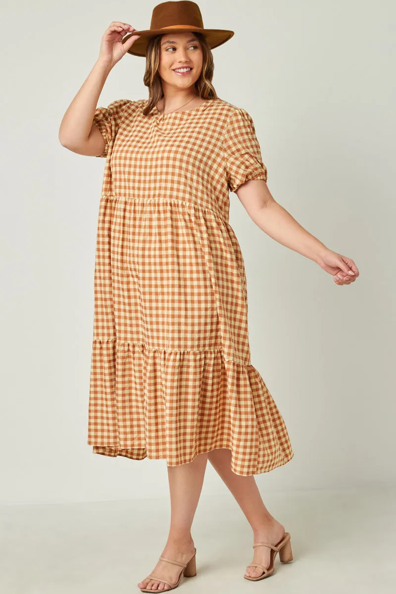 Womens Puff Sleeve Gingham Tiered Dress sold by Hayden product image thumbnail 2