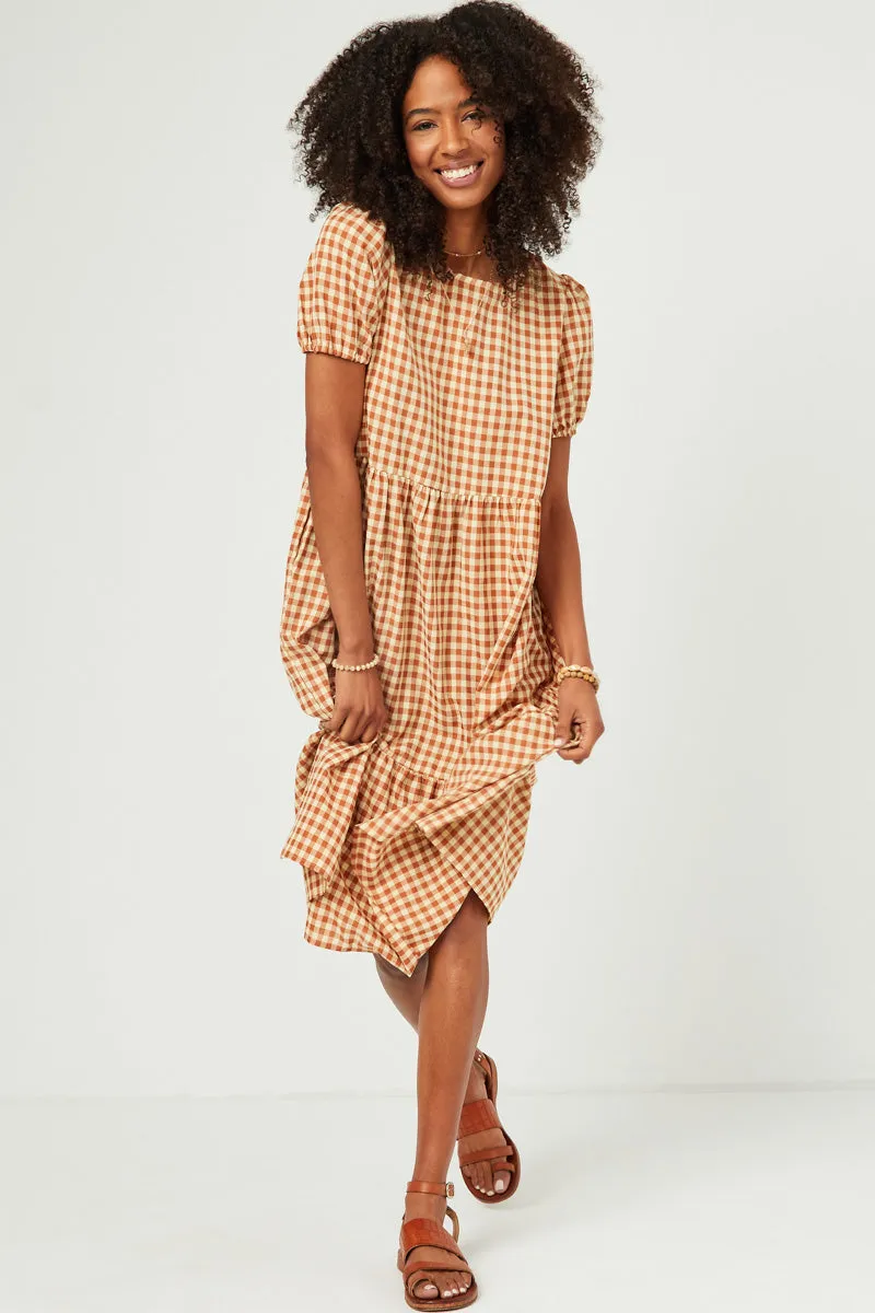 Womens Puff Sleeve Gingham Tiered Dress sold by Hayden product image thumbnail 3