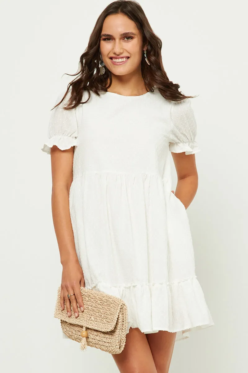 Womens Ruffle Tiered Cinch Sleeve Swiss Dot Dress sold by Hayden product image thumbnail 3