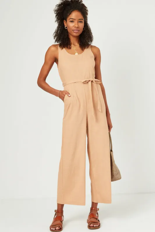 Womens Scoop Neck Sleeveless Straight Leg Belted Jumpsuit sold by Hayden