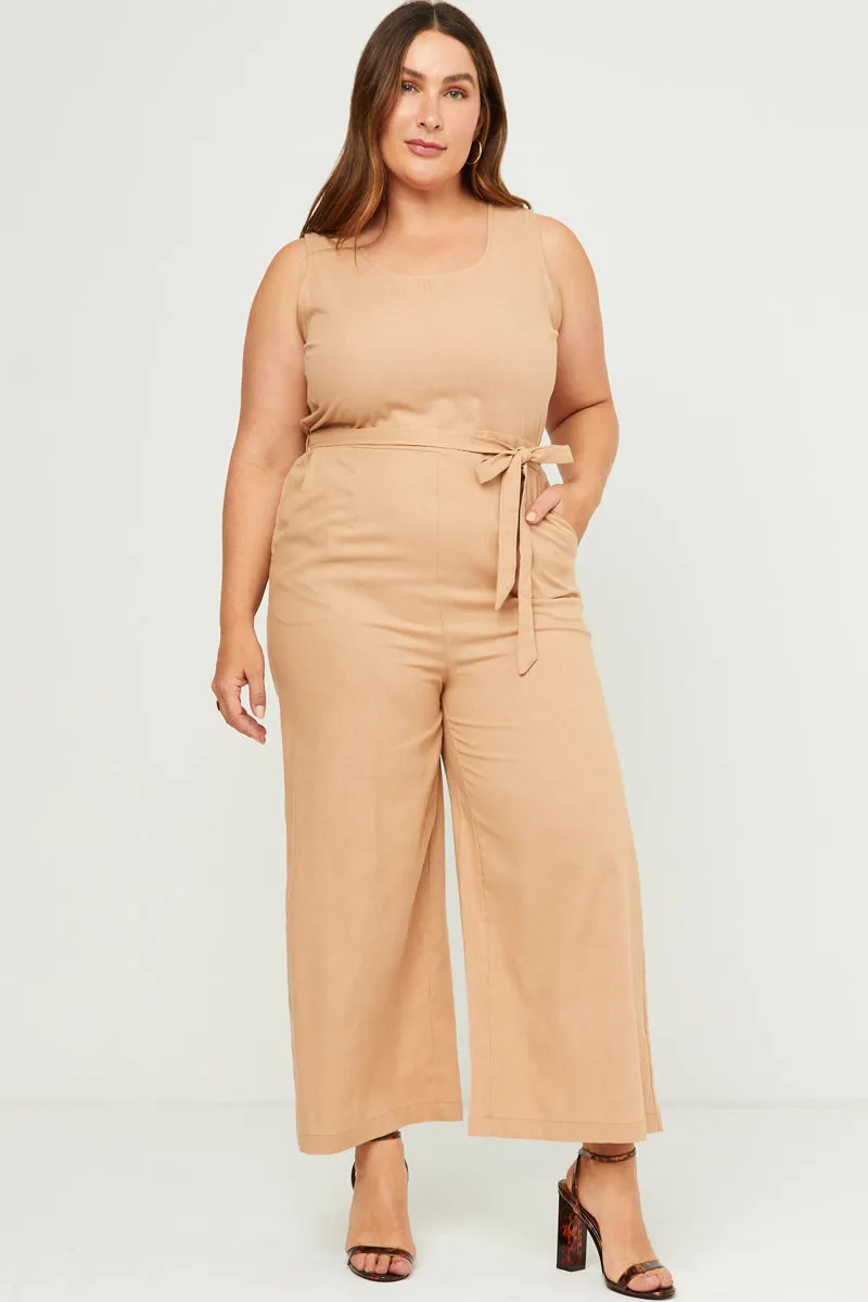 Womens Scoop Neck Sleeveless Straight Leg Belted Jumpsuit sold by Hayden product image thumbnail 2
