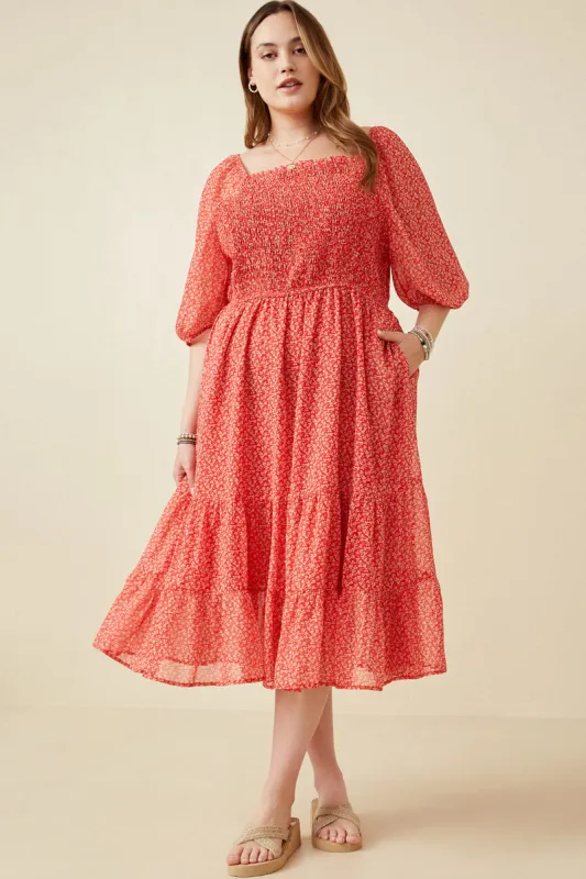 Womens Cinched Cuff Square Neck Smocked Dress made by Hayden