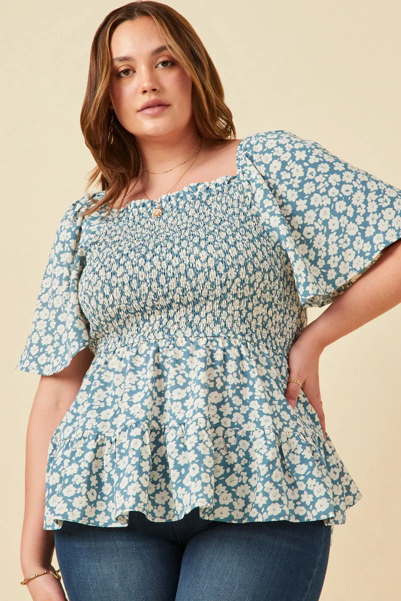 Womens Bell Sleeve Square Neck Floral Smocked Top sold by Hayden product image thumbnail 5