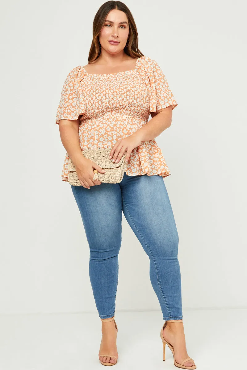 Womens Bell Sleeve Square Neck Floral Smocked Top sold by Hayden product image thumbnail 2