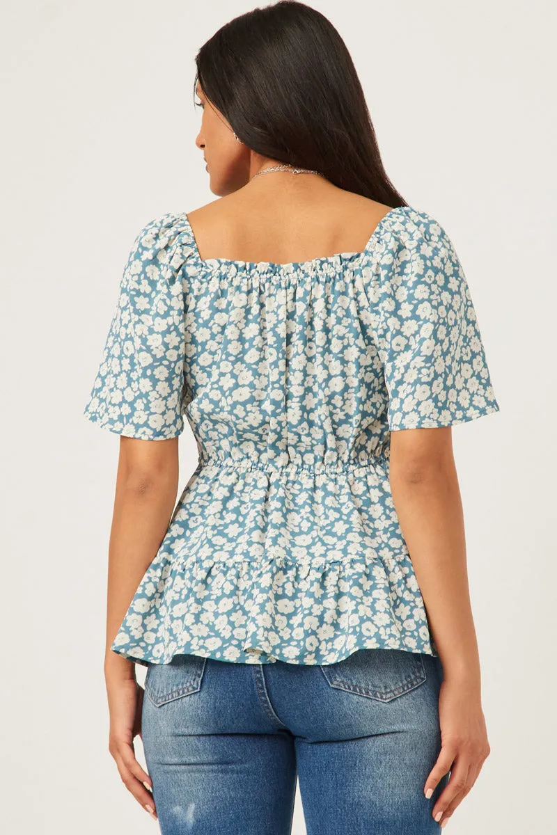 Womens Bell Sleeve Square Neck Floral Smocked Top sold by Hayden product image thumbnail 4