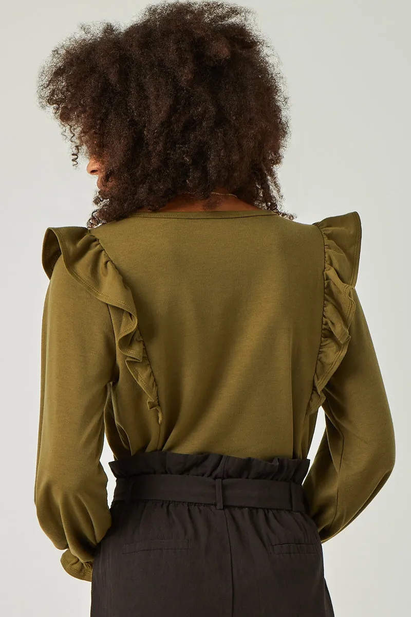 Womens Soft French Terry Cuffed Ruffled Long Sleeve Top sold by Hayden product image thumbnail 4