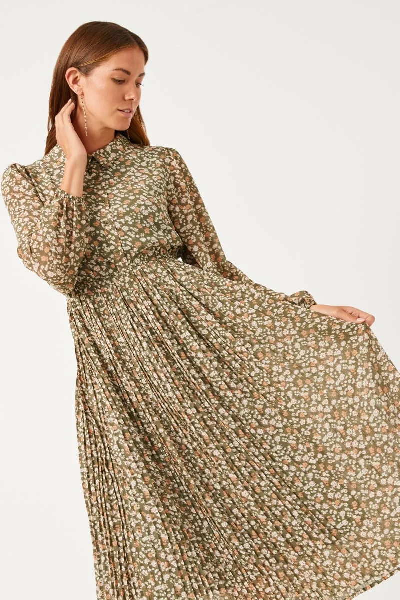 Womens Button Up Pleated Skirt Collared Dress sold by Hayden