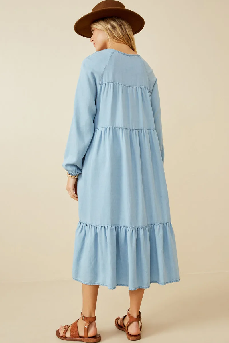 Womens Smock Detail Tie Neck Long Sleeve Tencel Dress sold by Hayden product image thumbnail 5