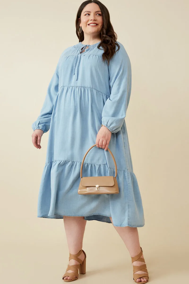 Womens Smock Detail Tie Neck Long Sleeve Tencel Dress sold by Hayden product image thumbnail 2