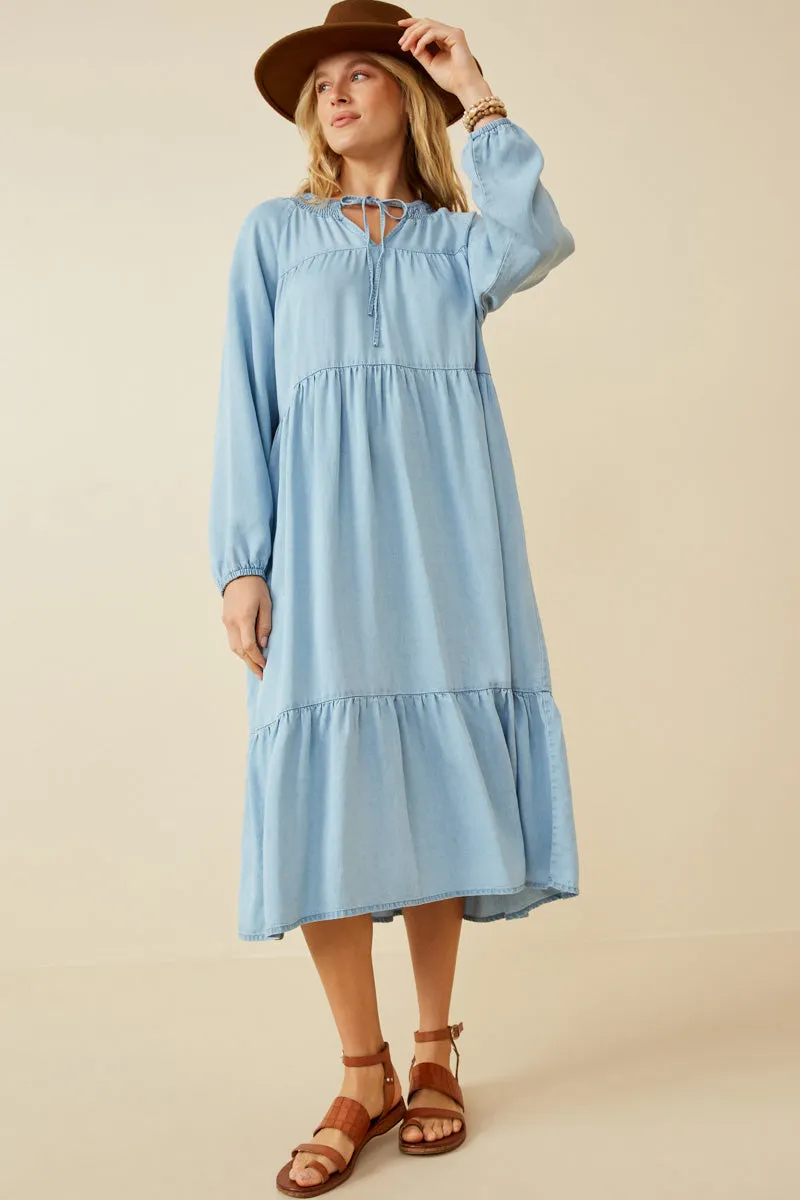 Womens Smock Detail Tie Neck Long Sleeve Tencel Dress sold by Hayden product image thumbnail 3
