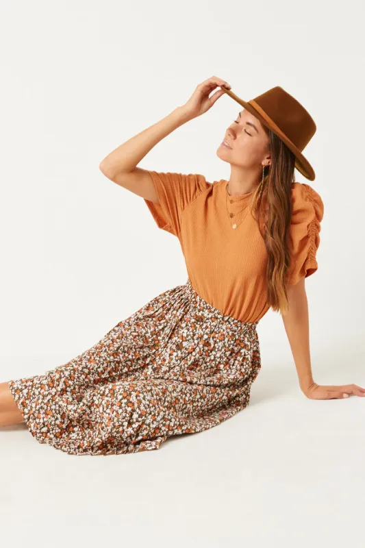 Womens Floral Printed Button Up Pleated Skirt sold by Hayden