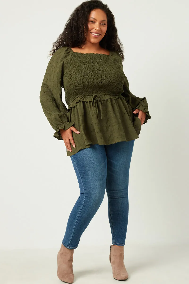 Womens Textured Polka Dot Smocked Bodice Tie Front Top sold by Hayden product image thumbnail 2