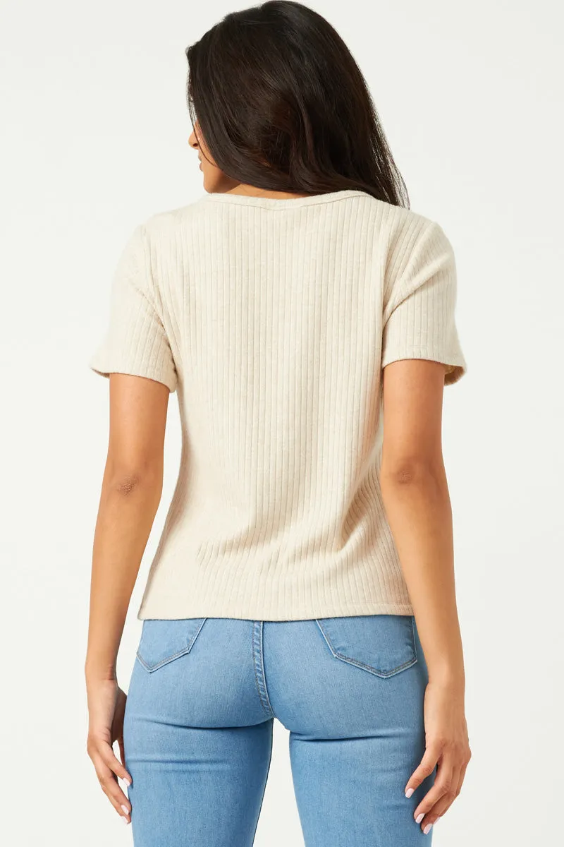 Womens Ribbed Button Down V Neck Short Sleeve Top sold by Hayden product image thumbnail 5