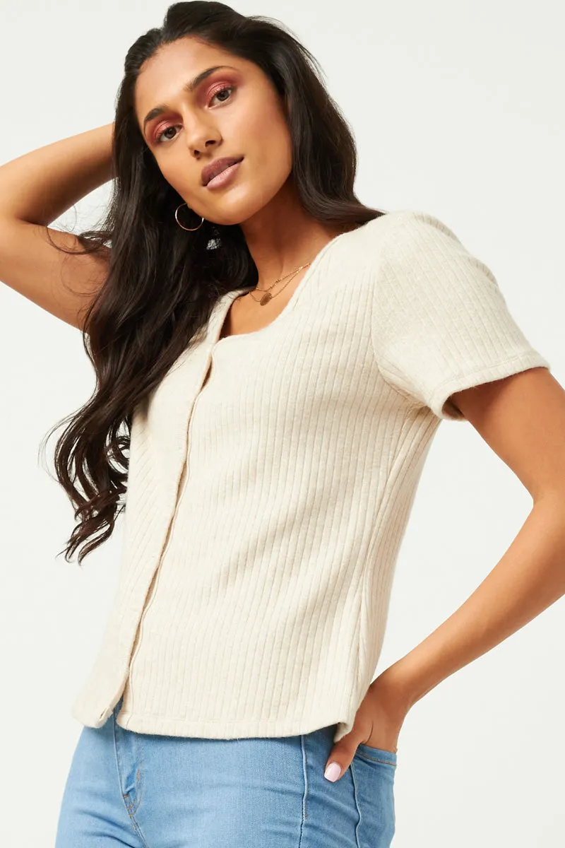 Womens Ribbed Button Down V Neck Short Sleeve Top sold by Hayden product image thumbnail 4
