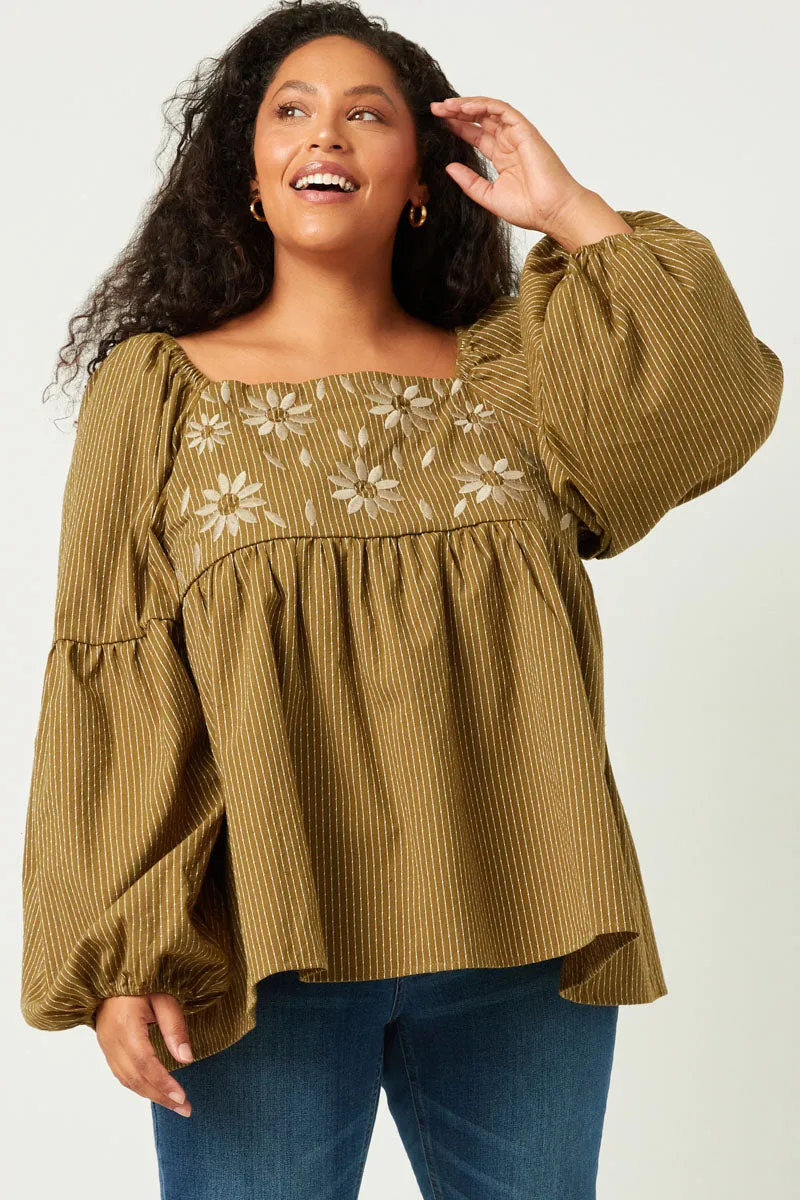 Womens Floral Petal Embroidered Bodice Puff Sleeve Textured Stripe Top sold by Hayden product image thumbnail 4