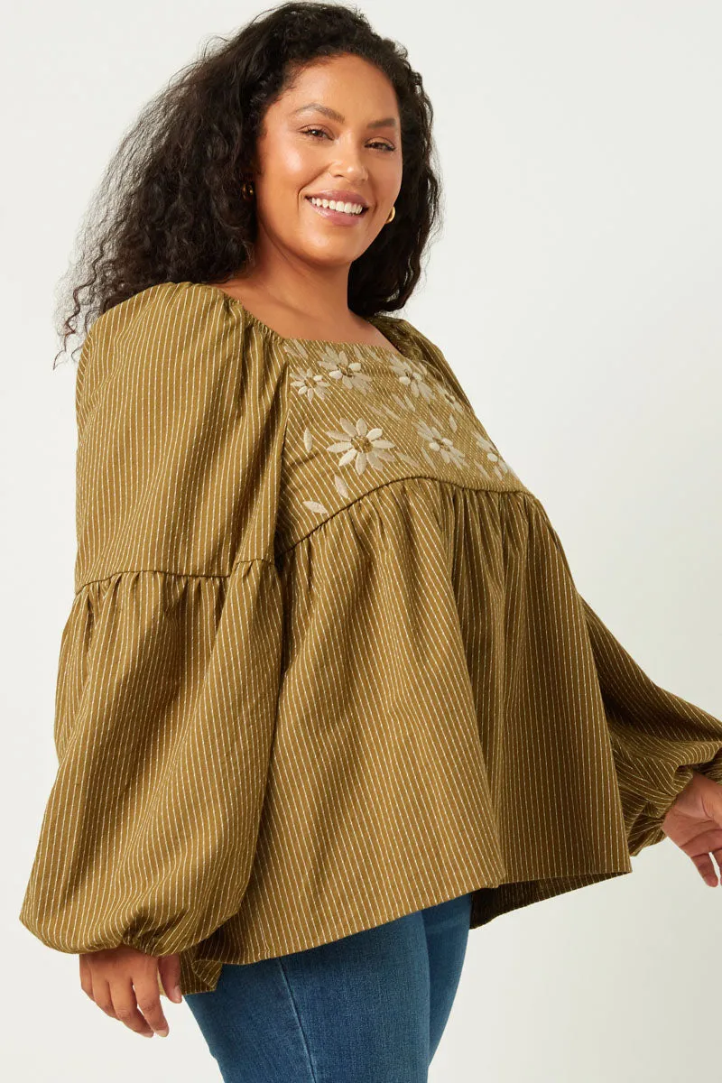 Womens Floral Petal Embroidered Bodice Puff Sleeve Textured Stripe Top sold by Hayden product image thumbnail 2