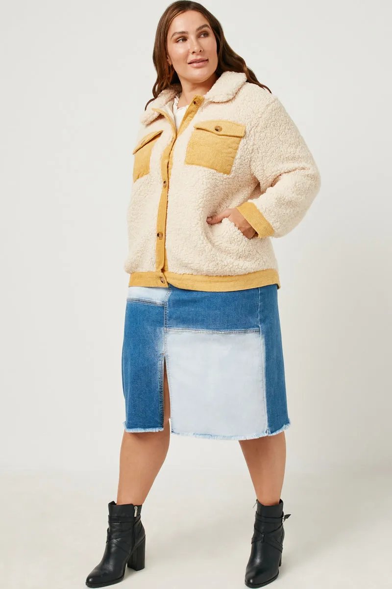 Womens Contrast Corduroy Trimmed Button Up Sherpa Jacket sold by Hayden product image thumbnail 2