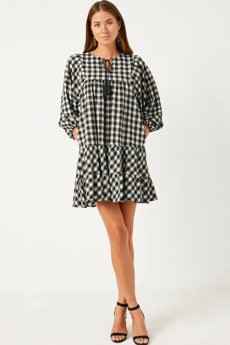 Womens Puff Sleeve Tie Neck Gingham Dress sold by Hayden product image thumbnail 3