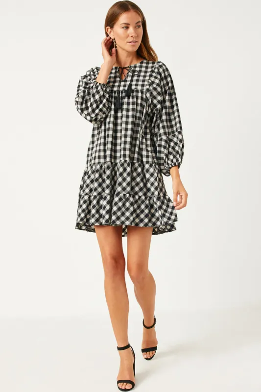 Womens Puff Sleeve Tie Neck Gingham Dress sold by Hayden