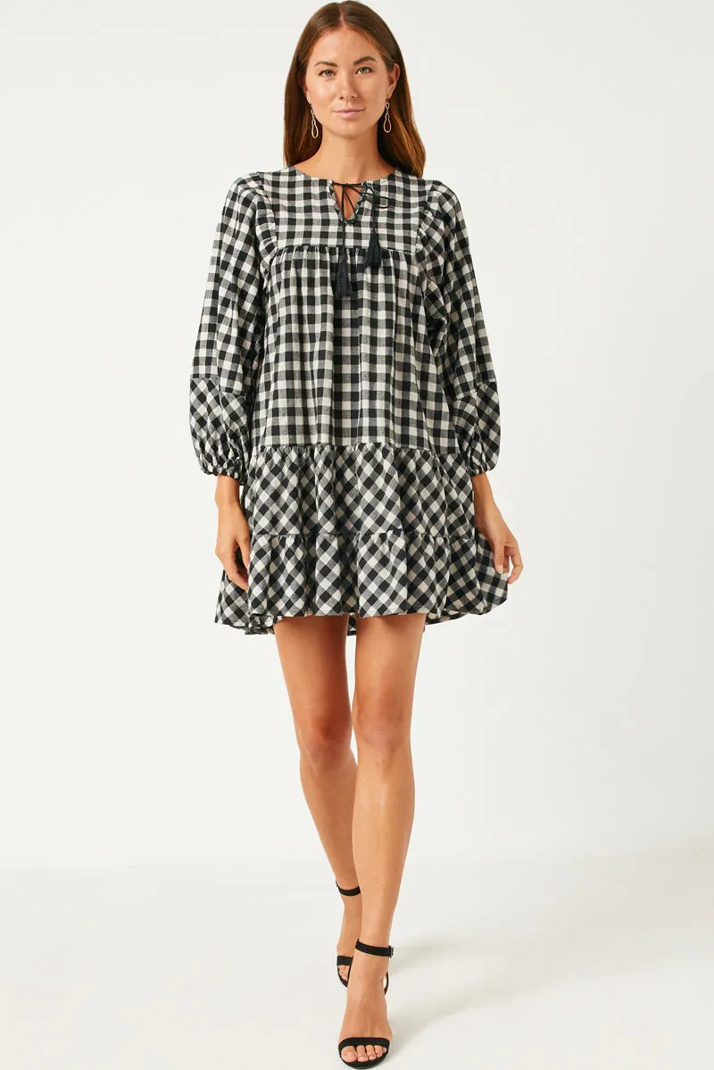 Womens Puff Sleeve Tie Neck Gingham Dress sold by Hayden product image thumbnail 5