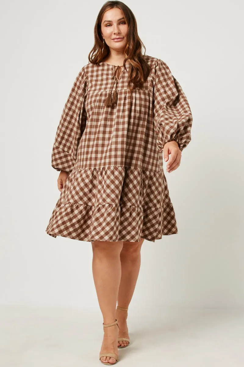 Womens Puff Sleeve Tie Neck Gingham Dress sold by Hayden product image thumbnail 2