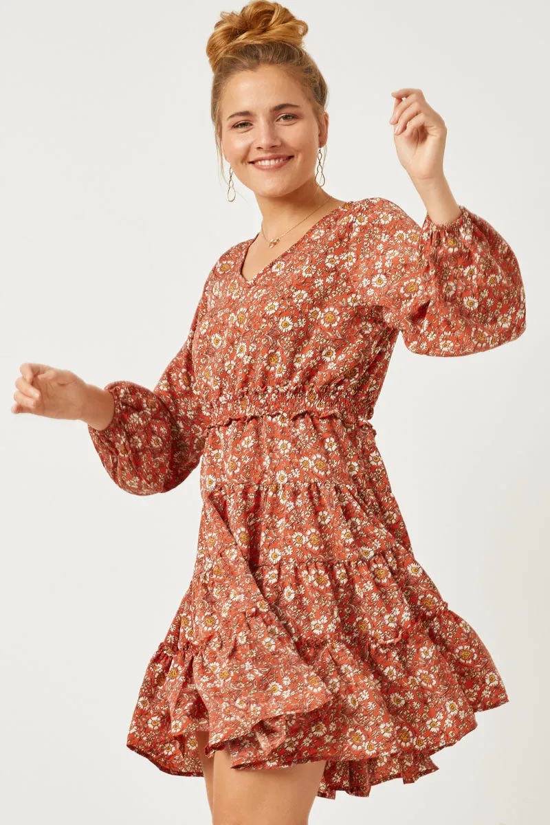 Womens Smocked Waist Ruffled Tiered V Neck Dress sold by Hayden product image thumbnail 4