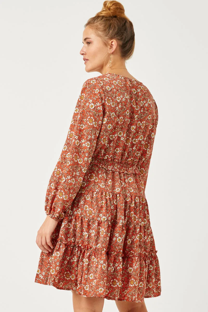 Womens Smocked Waist Ruffled Tiered V Neck Dress sold by Hayden product image thumbnail 5