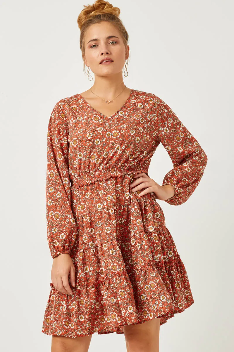 Womens Smocked Waist Ruffled Tiered V Neck Dress sold by Hayden product image thumbnail 3