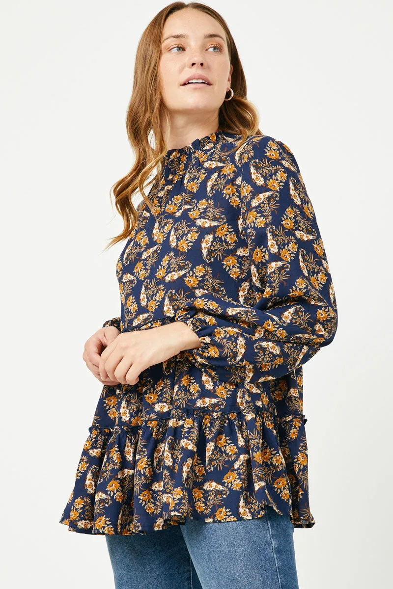Womens Ruffle Tiered Smock Neck Paisley Print Top sold by Hayden product image thumbnail 3