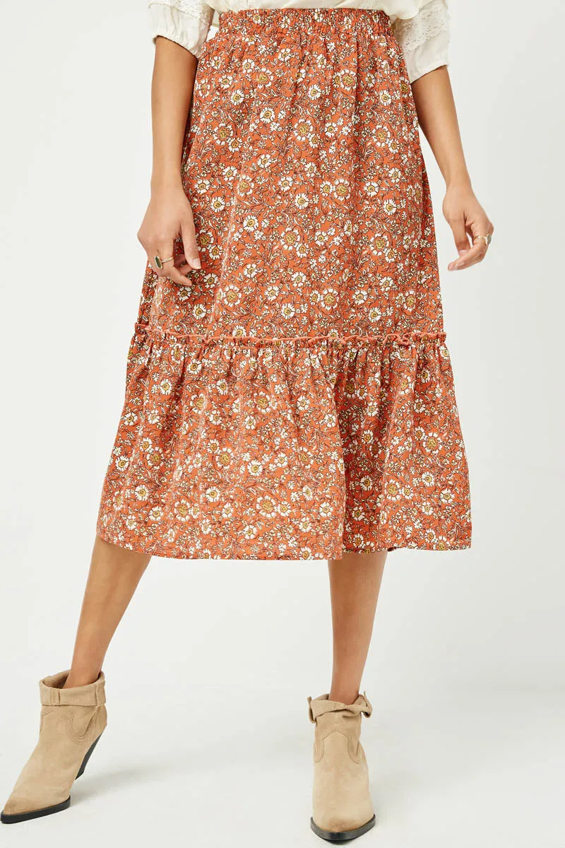 Womens Elastic Waist Floral Printed Ruffle Tier Skirt sold by Hayden product image thumbnail 3