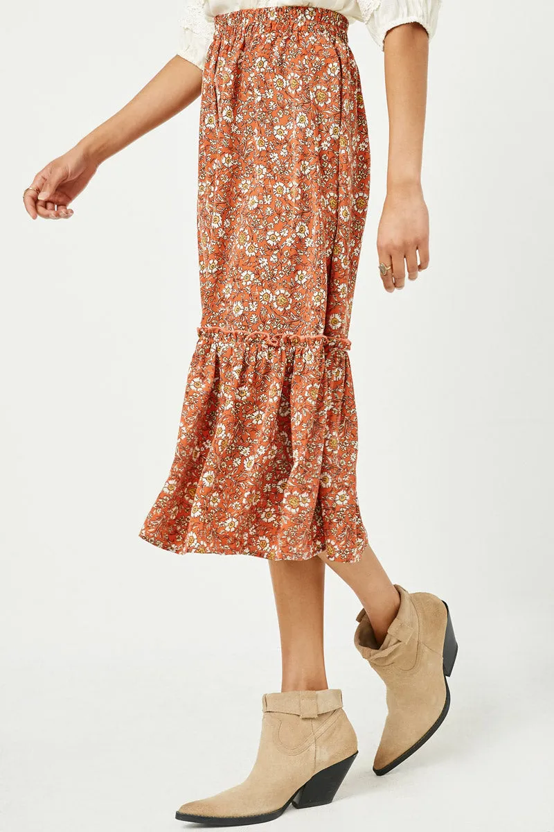Womens Elastic Waist Floral Printed Ruffle Tier Skirt sold by Hayden product image thumbnail 4