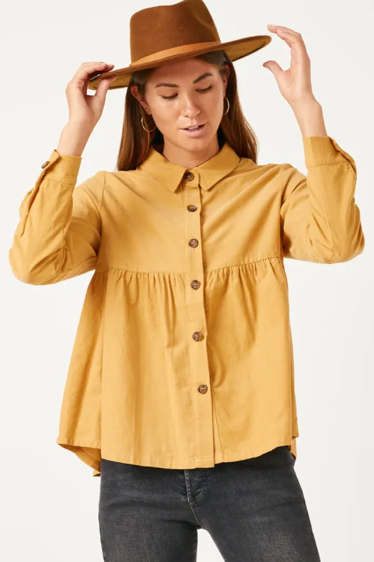 Womens Corduroy Button Up Peplum Shirt made by Hayden