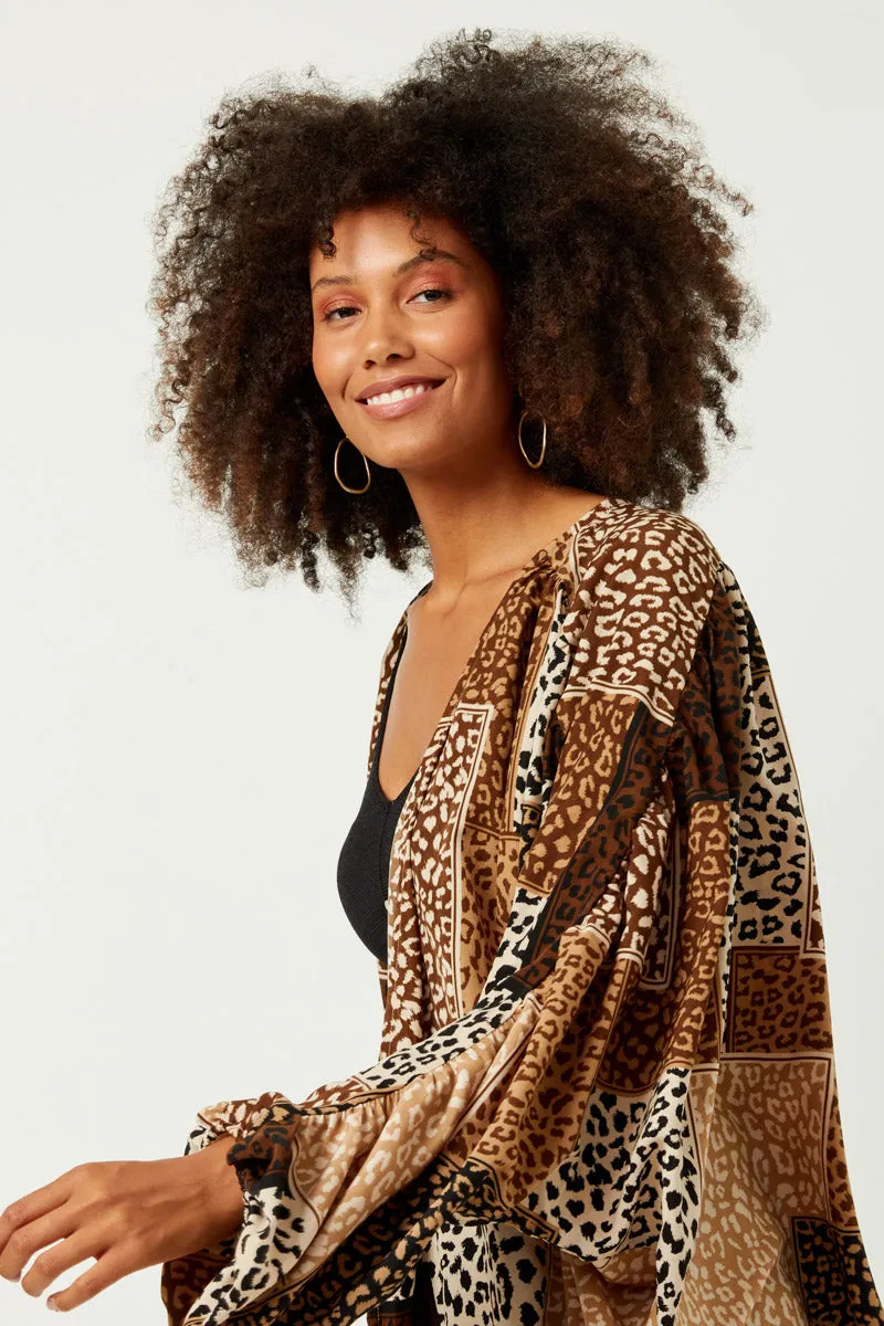 Womens Patchwork Leopard Print Gathered Sleeve Open Cardigan sold by Hayden product image thumbnail 4